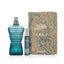Refect Beauty Jean Paul Gaultier Le Male gift set featuring a torso-shaped bottle, travel spray, and illustrated box.