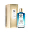 Refect Beauty Mancera French Riviera Eau de Parfum in a blue glass bottle with a gold cap next to its gold box.