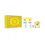 Refect Beauty Versace Yellow Diamond gift set featuring perfume, travel spray, shower gel, and body lotion in yellow.