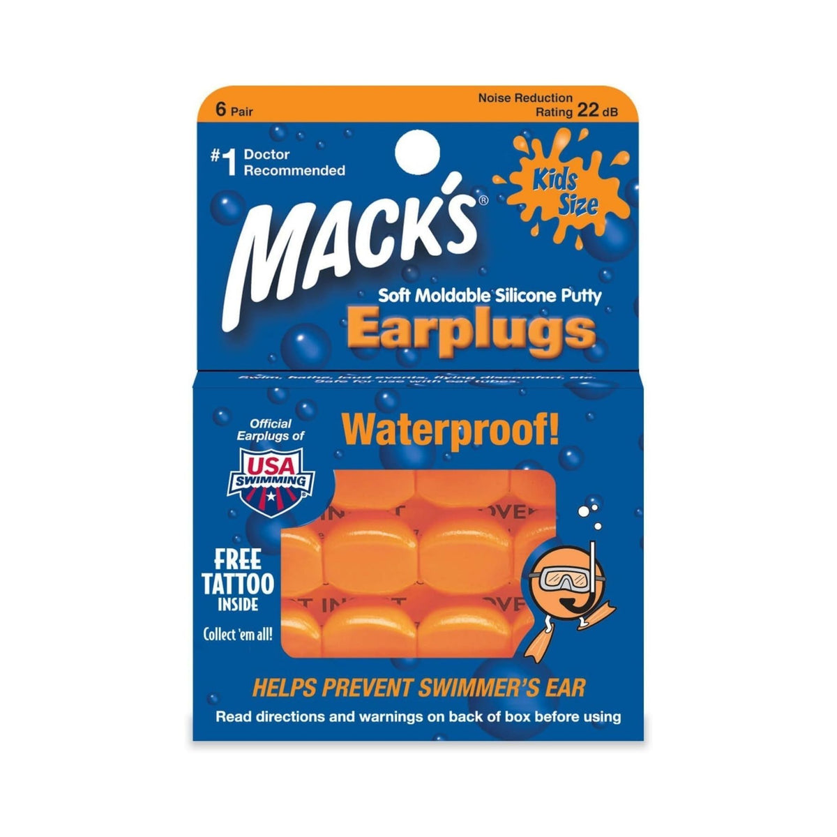 MACK'S Kids Silicone Ear Plugs - Orange 6 Pairs