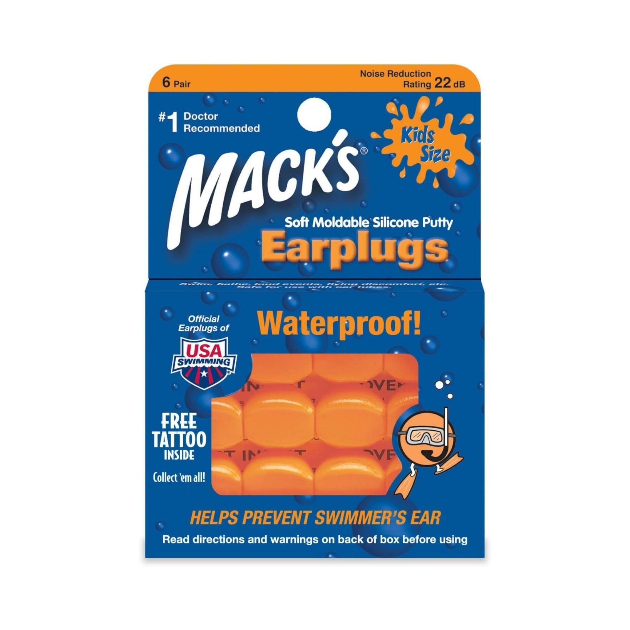 MACK'S Kids Silicone Ear Plugs - Orange 6 Pairs