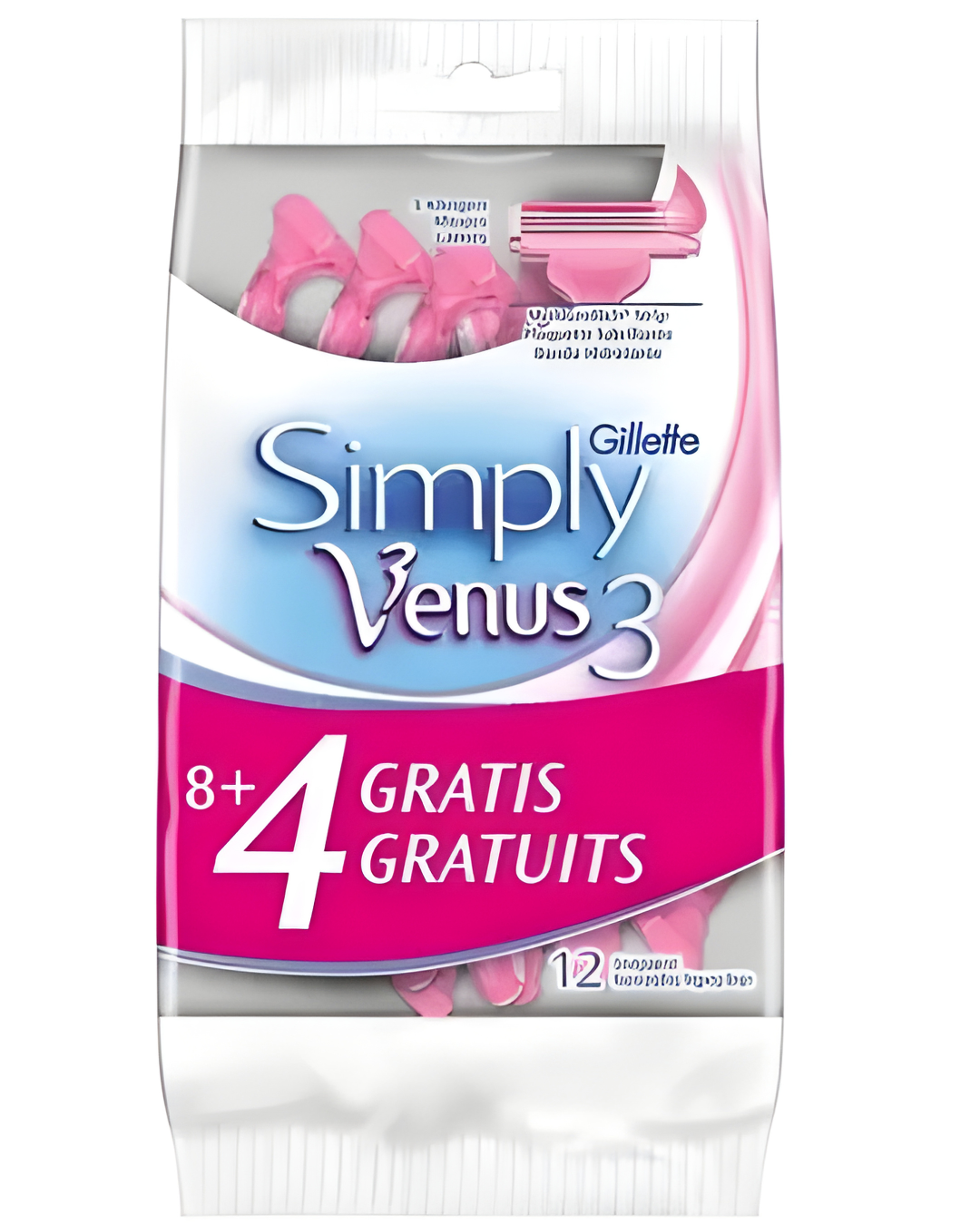 Gillette Venus Simple Shaver - 3 Pink 8 + 4 Razors For Women Main image