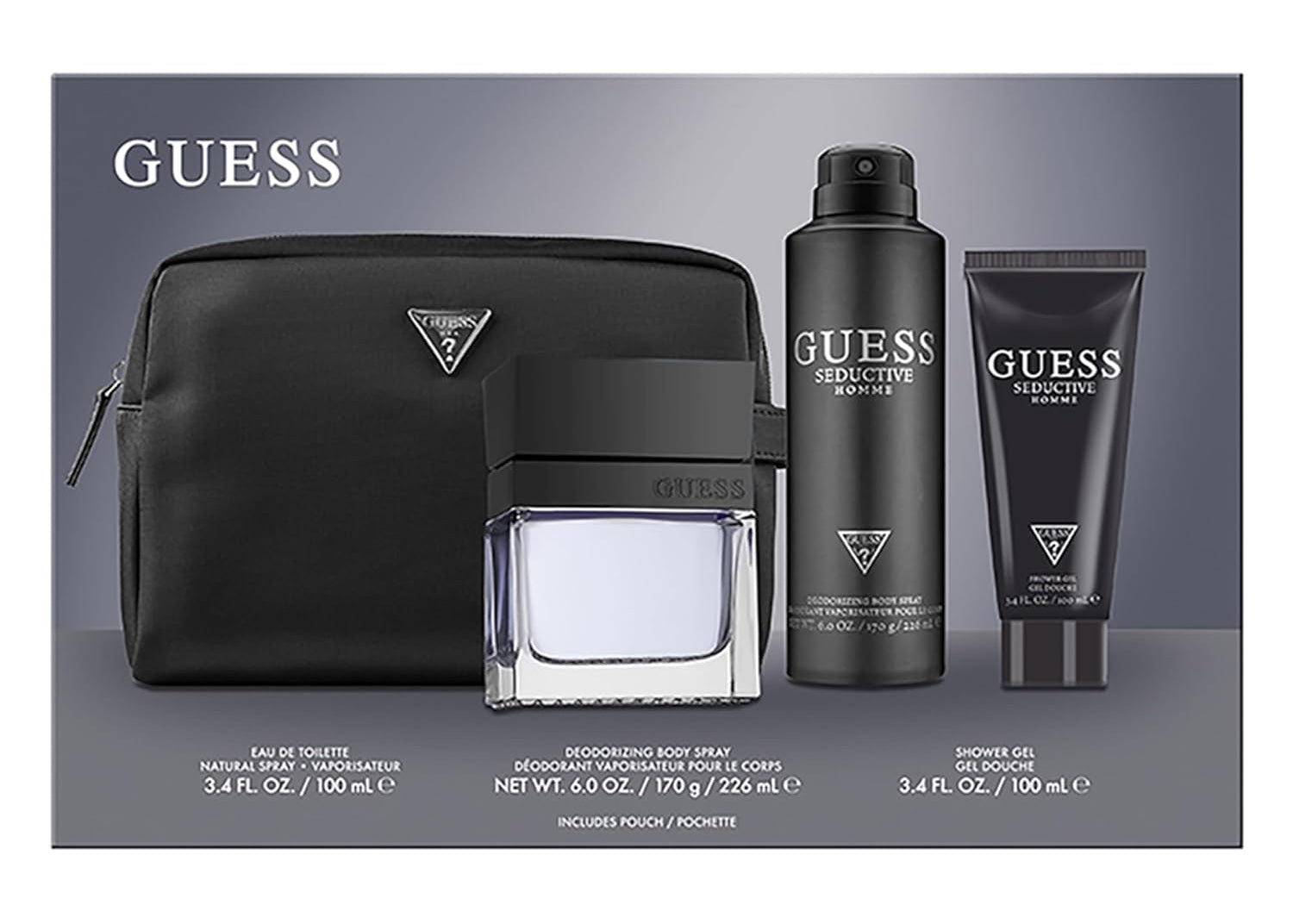 Guess Seductive Homme - Eau de Toilette 100ml + Deodorizing Body Spray 226ml + Shower Gel 100ml & Pouch