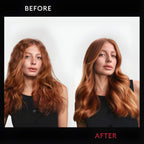 Refect Beauty before and after comparison of red hair showing frizz control and smooth results from keratin treatment