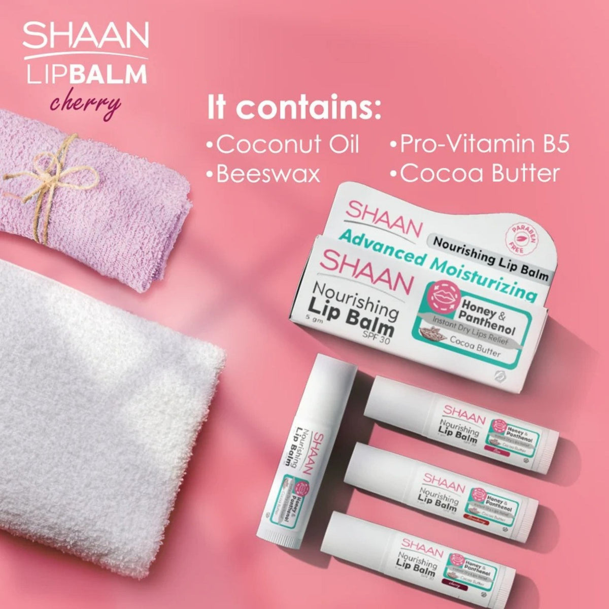 Shaan Nourishing Lip Balm SPF 30+ Honey & Panthenol Cherry