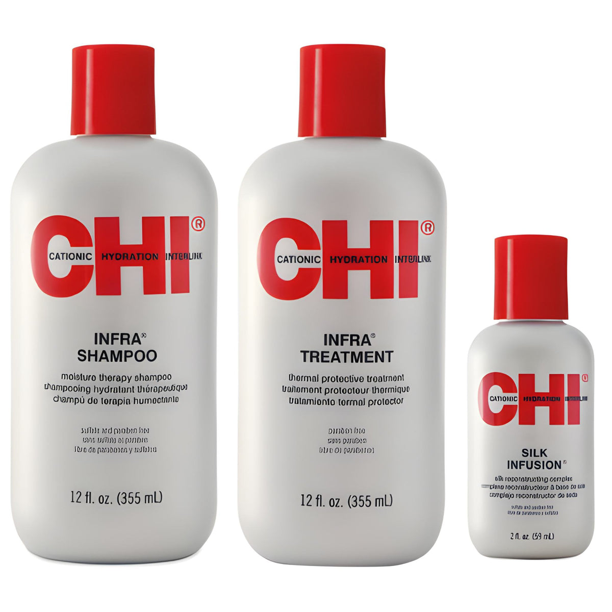 CHI Hair Kit - Infra Shampoo 355ml + Treatment 355ml + Silk Infusion 59 ml