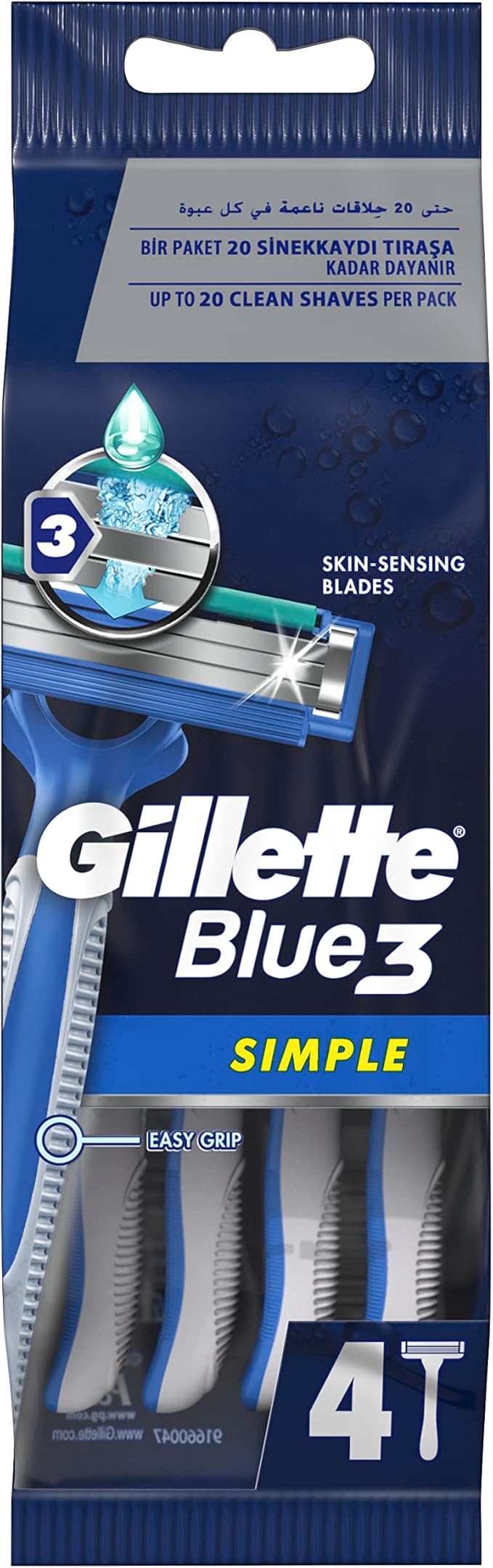 Gillette Blue3 Simple Disposable 4 Razors For Men