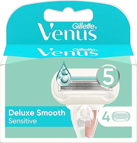 Gillette Venus Deluxe Smooth Sensitive Blades 4 Razors Refills For Women