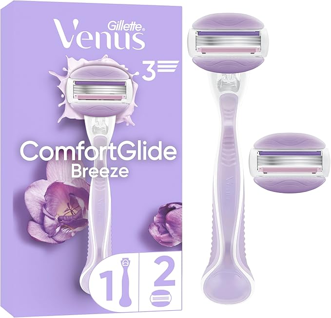 Gillette Venus Comfort Glide Breeze 3 Blade Razor 2 Refills For Women