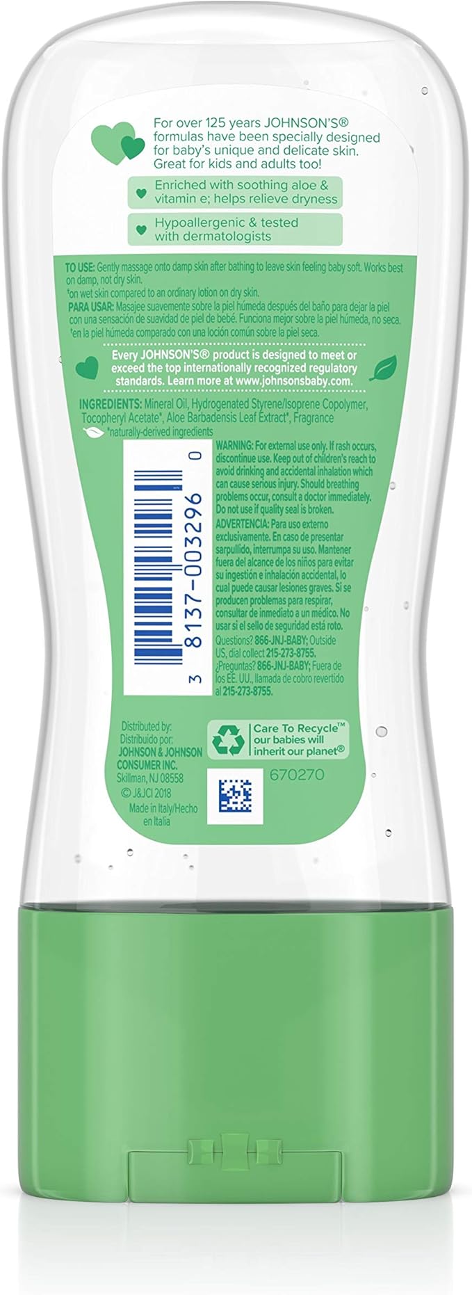 Johnsons Aloe Vera & Vitamin E Baby Oil Gel