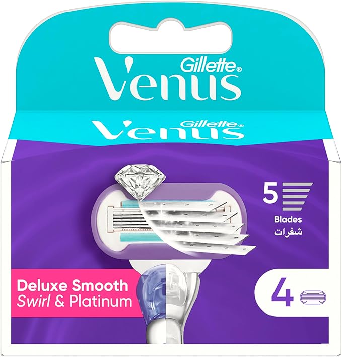 Gillette Venus Deluxe Smooth Swirl 4 Bladed 5 Razors Refills For Women