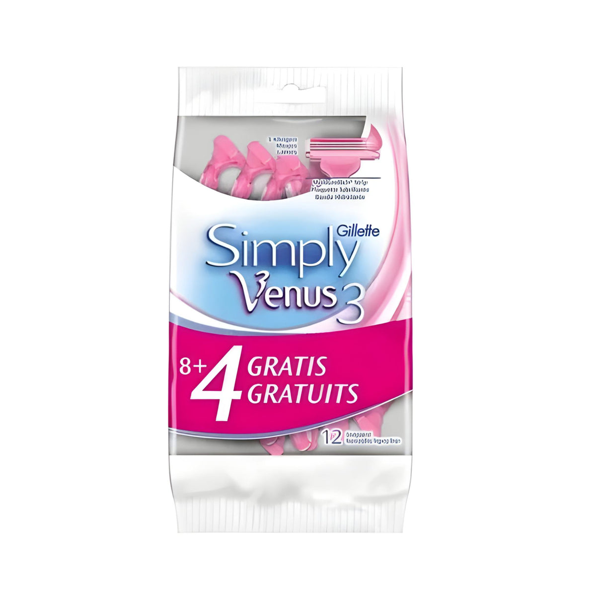 Gillette Venus Simple Shaver - 3 Pink 8 + 4 Razors For Women
