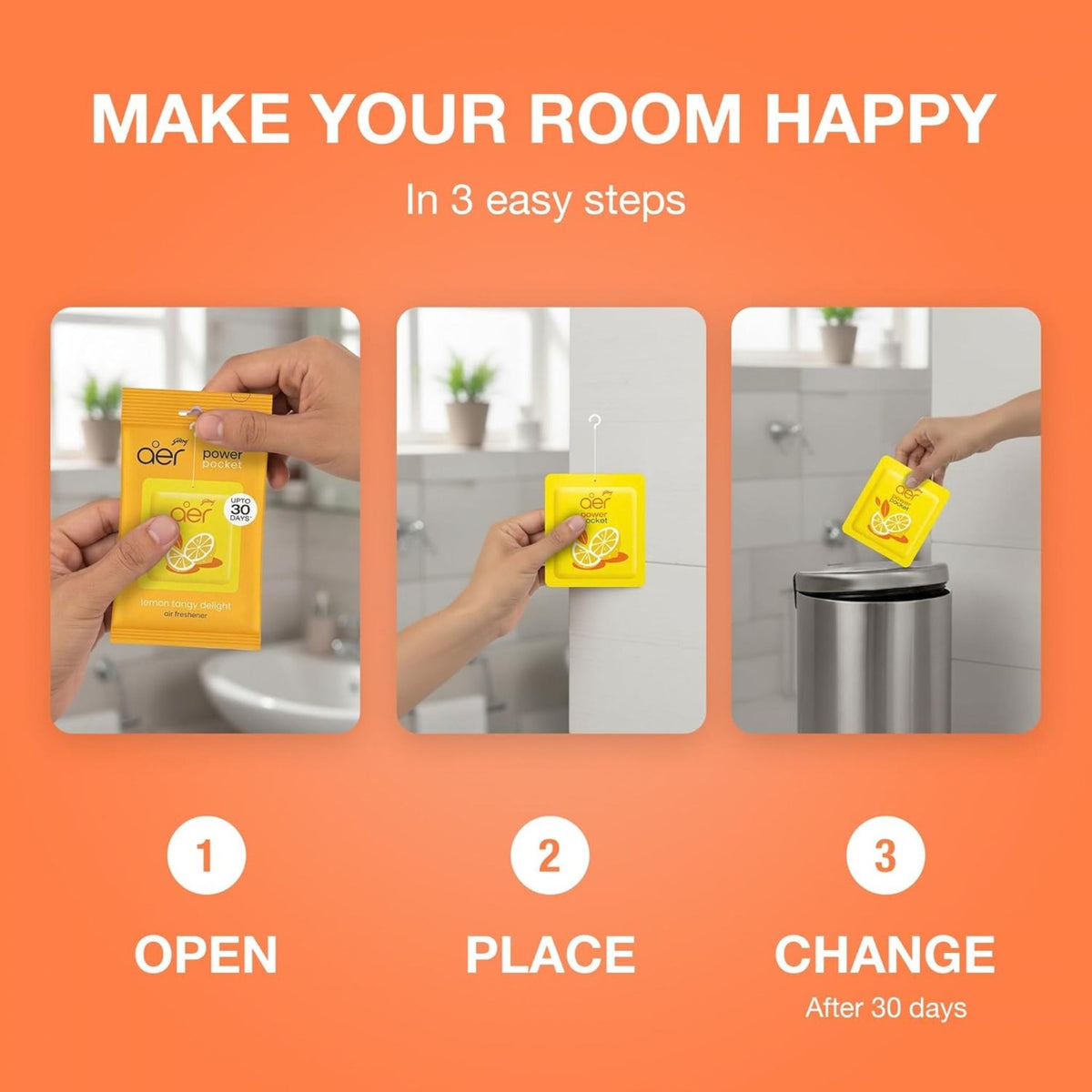 Godrej Aer Power Pocket Bathroom Fragrance - Lemon Tangy Delight