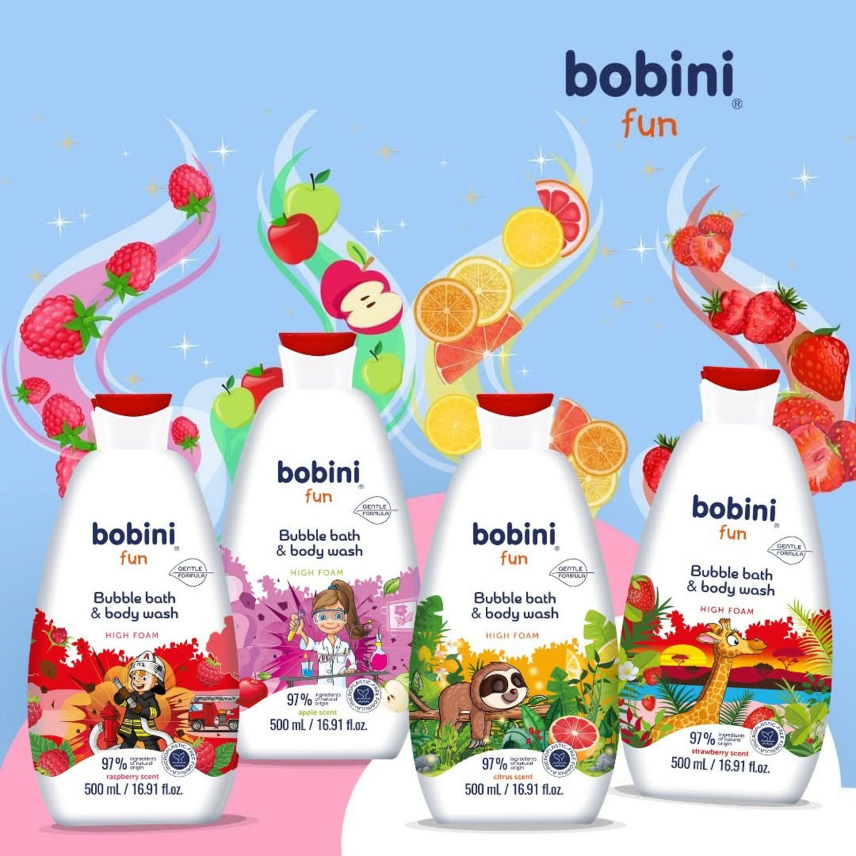 Bobini Strawberry Scent Fun Bubble Bath & Body Wash for Kids - Kids Body Wash