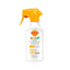 Refect Beauty Carroten Kids SPF 50 face and body milk sunscreen spray in a white bottle with a yellow trigger nozzle.