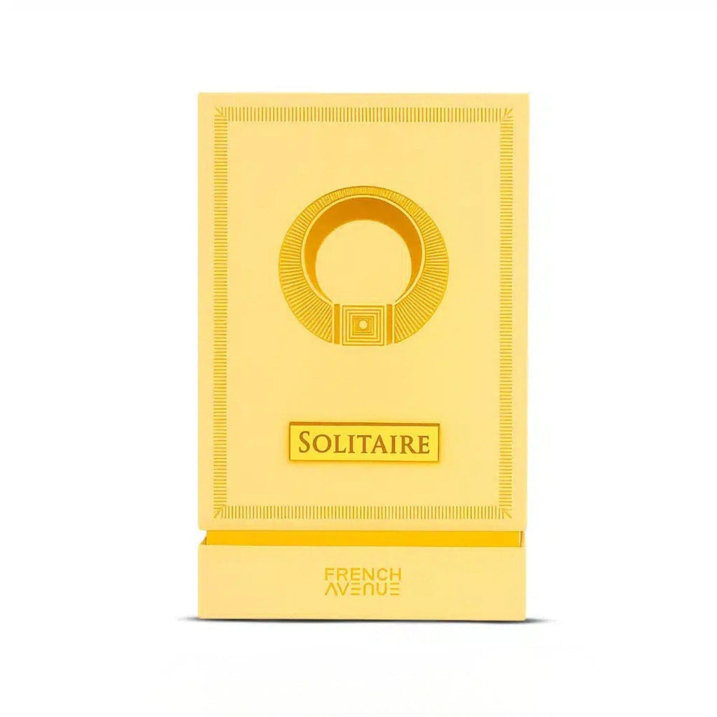 Refect Beauty French Avenue Solitaire extrait de parfum in a rectangular yellow box with a circular emblem design.
