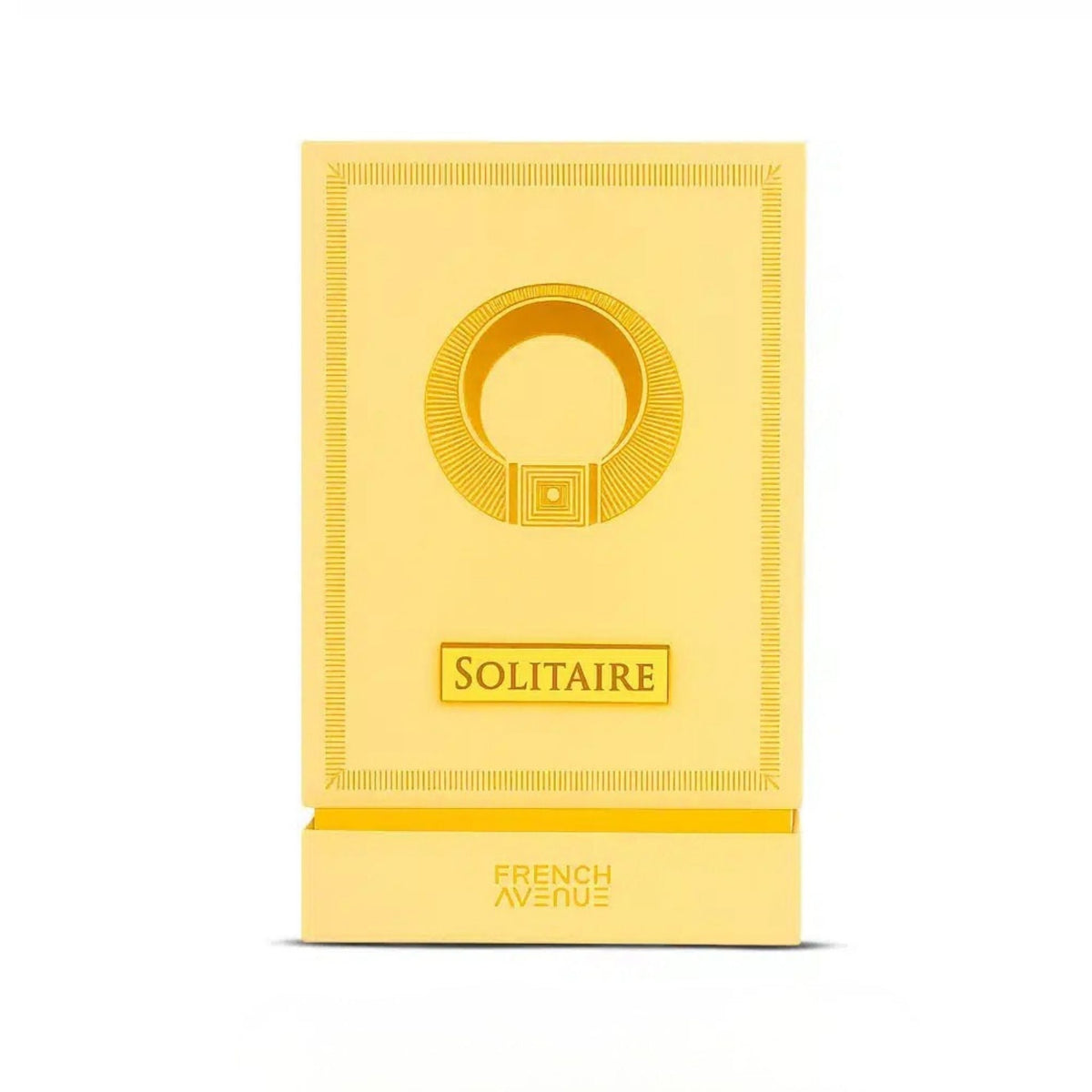 Refect Beauty French Avenue Solitaire extrait de parfum in a rectangular yellow box with a circular emblem design.