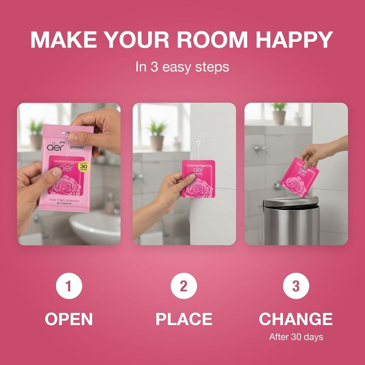 Godrej Aer Power Pocket Bathroom Fragrance - Rose Fresh Blossom
