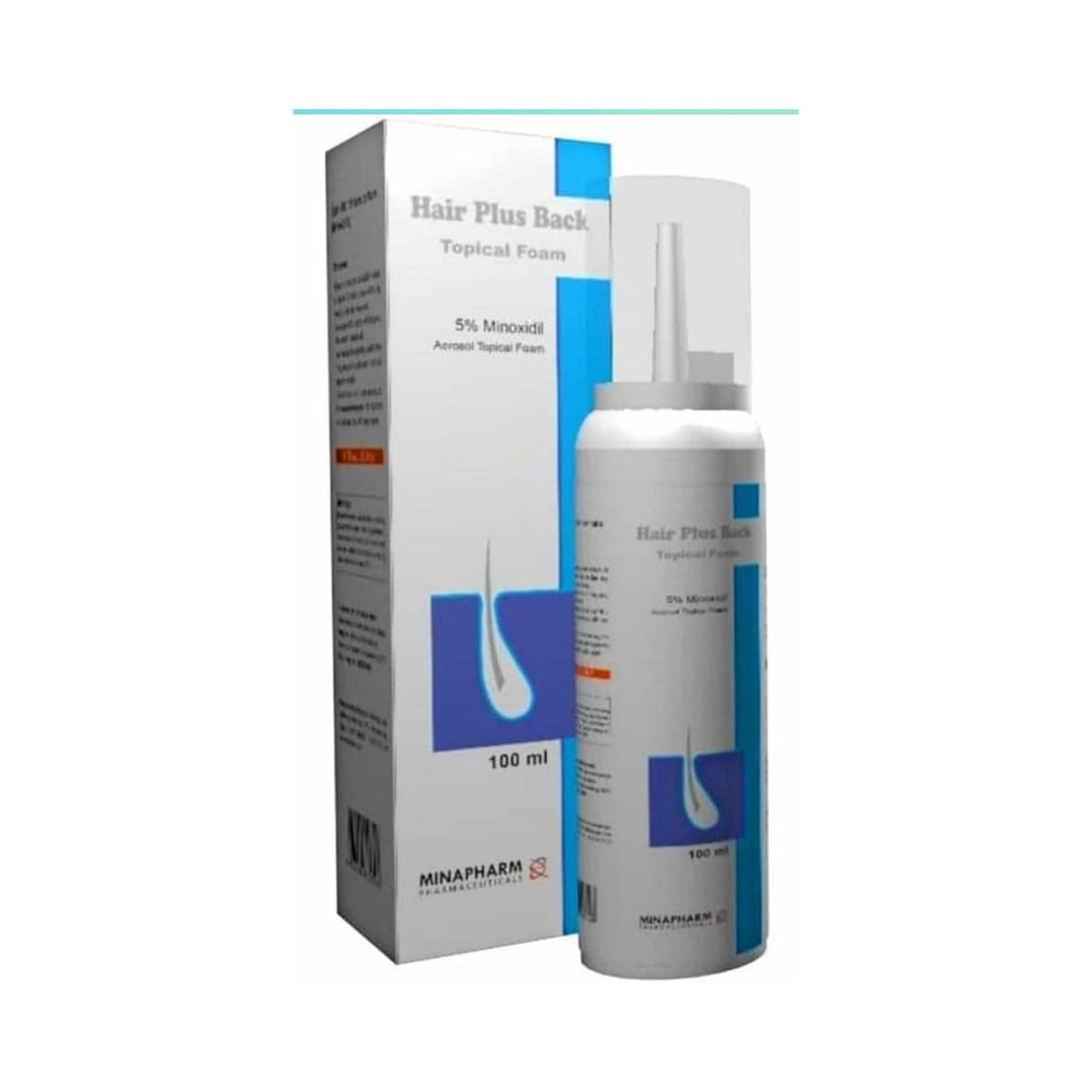Refect Beauty Hair Plus Back 5% Minoxidil topical foam treatment for hair regrowth in a white and blue bottle.