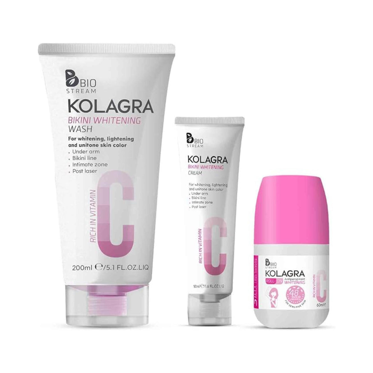 Kolagra Bikini Care Set - Cream + Wash + Roll-On