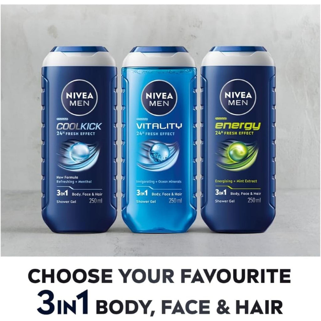 Nivea 3 In 1 Energy 24H Fresh Shower Gel For Men