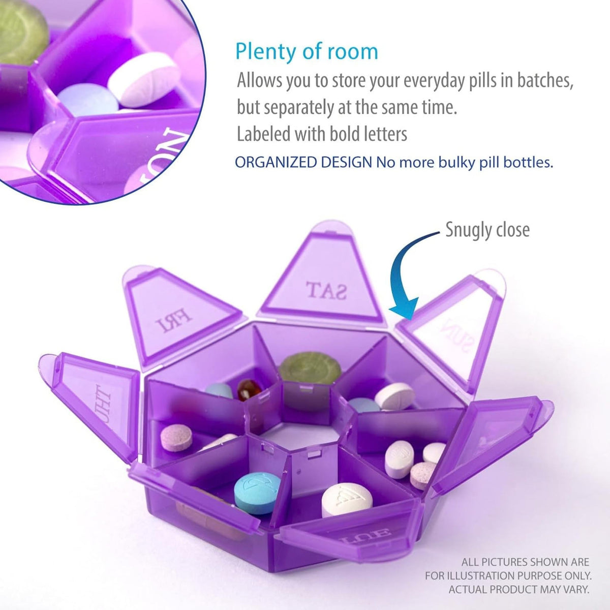 Small Weekly Pill Organizer - Round Pill Dispenser