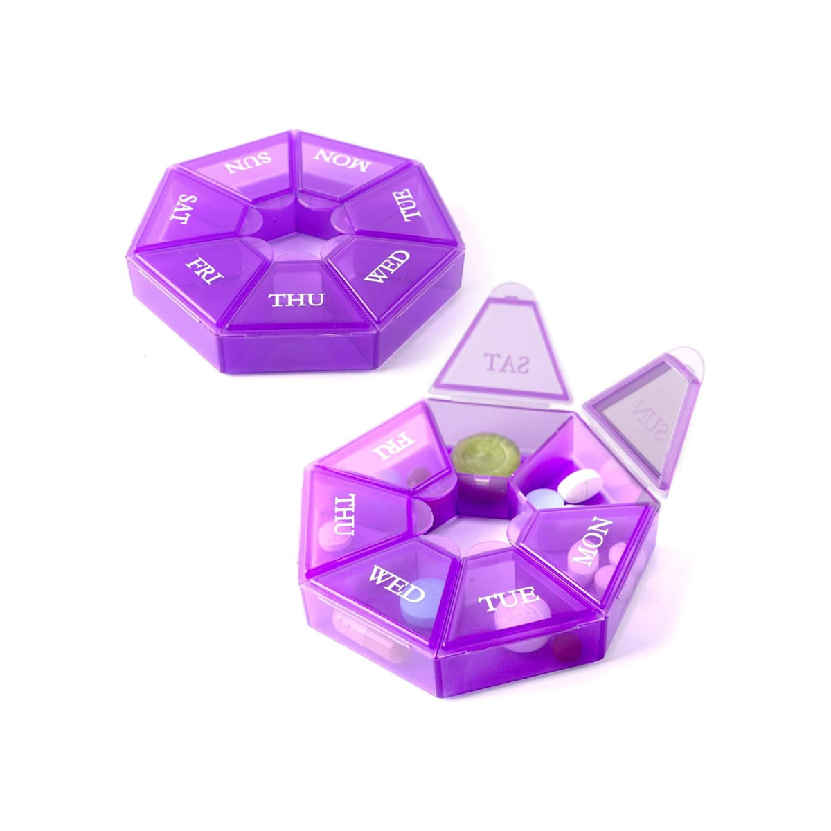 Small Weekly Pill Organizer - Round Pill Dispenser