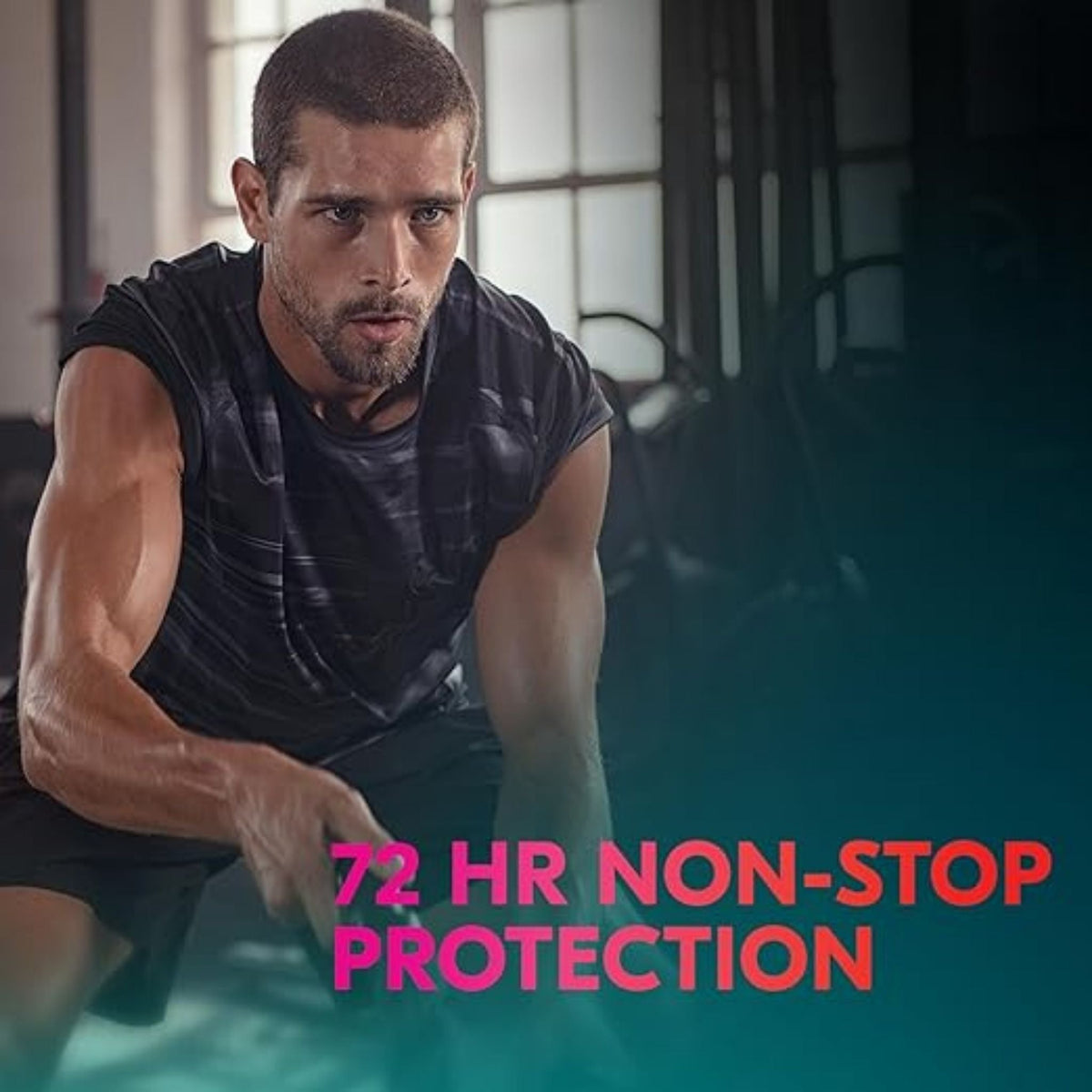 Refect Beauty Rexona Cedarwood & Mint deodorant roll-on featuring an athletic man working out in a gym setting