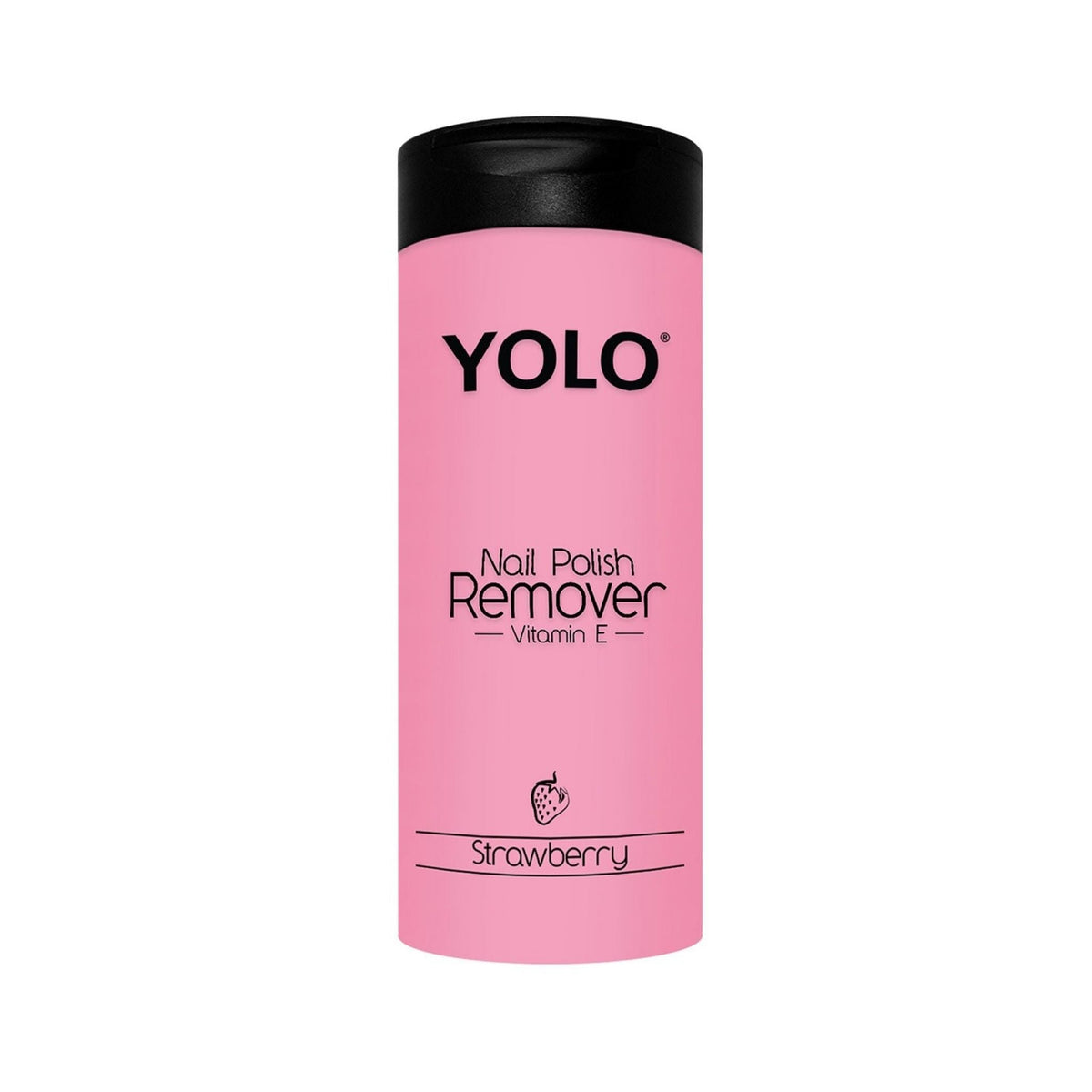 Refect Beauty Yolo strawberry scented nail polish remover in a pink bottle with Vitamin E for healthy nails