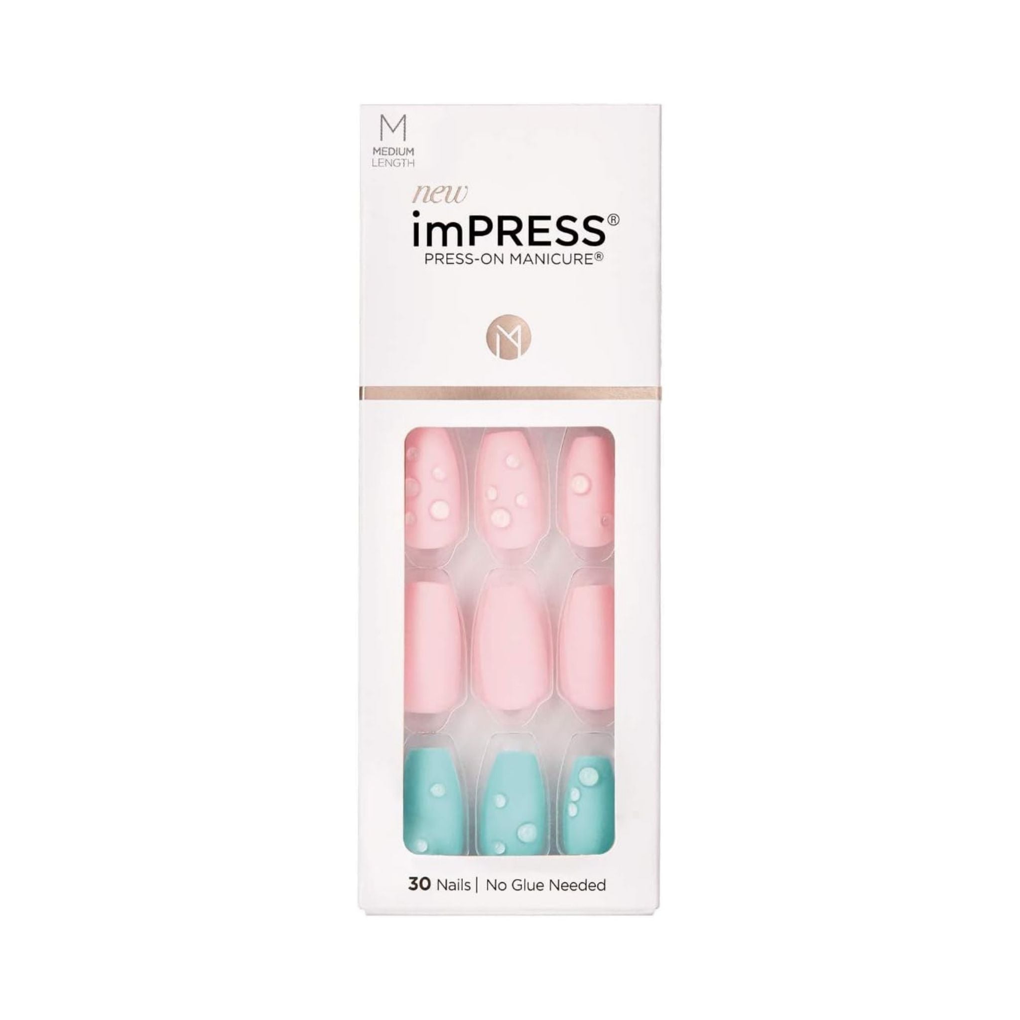 Kiss imPRESS Press-On Nails Dew Drop Medium Length Square 30 Nails - Nail Tools & Accessories