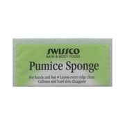 Swissco Pumice Sponge for bath and body tools, featuring a light green textured sponge with a larger light green label printed with black text.