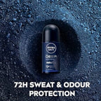 Refect Beauty Nivea Men Deep Black Carbon Dark Wood roll-on deodorant bottle set against a dark textured background