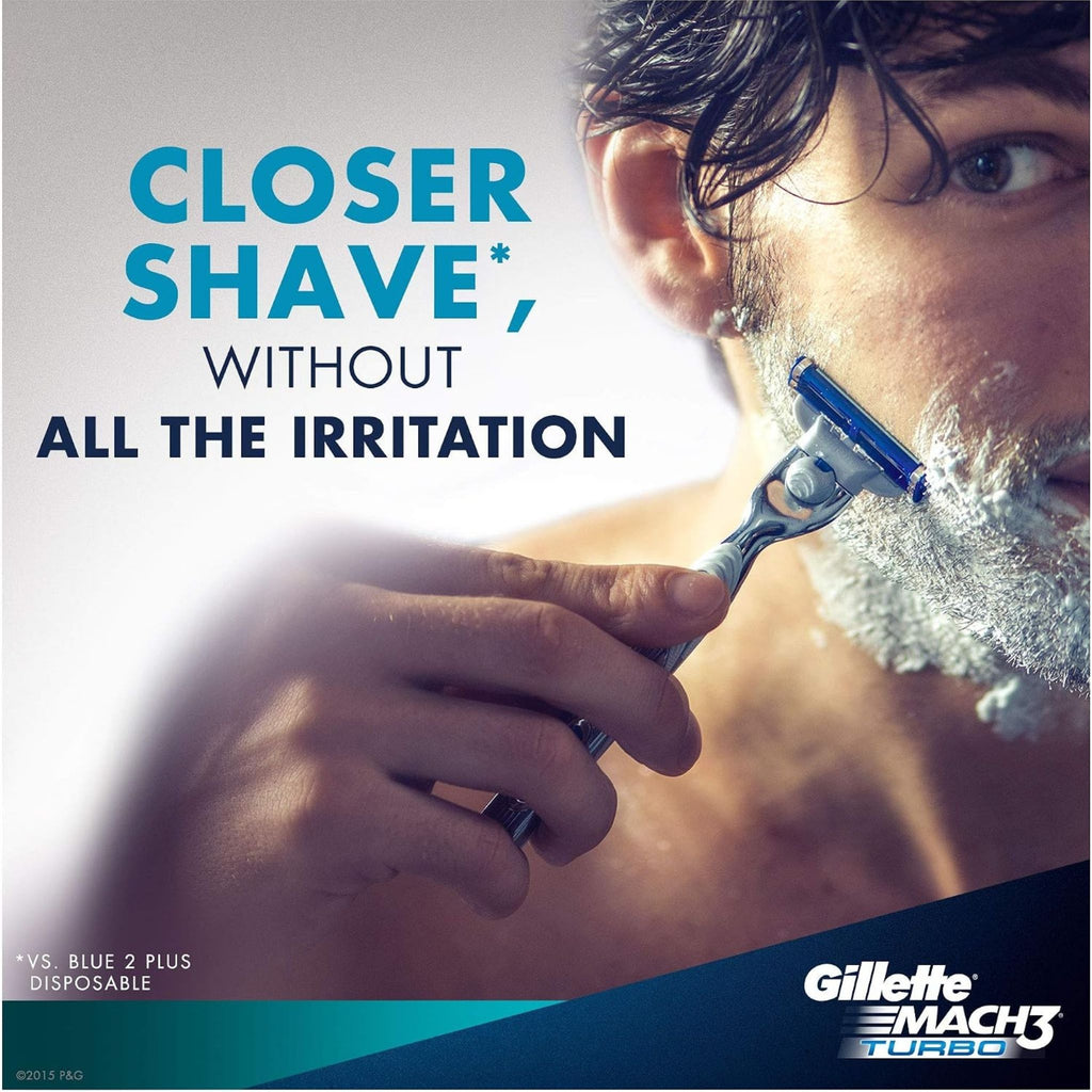 Gillette Mach3 Turbo Razor Pack 1 Razor Handle and 2 Blade Refills - Razors & Blades