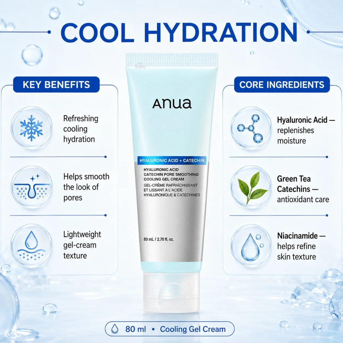 Anua Hyaluronic Acid + Catechin Pore Smoothing Cooling Gel Cream - Moisturizer