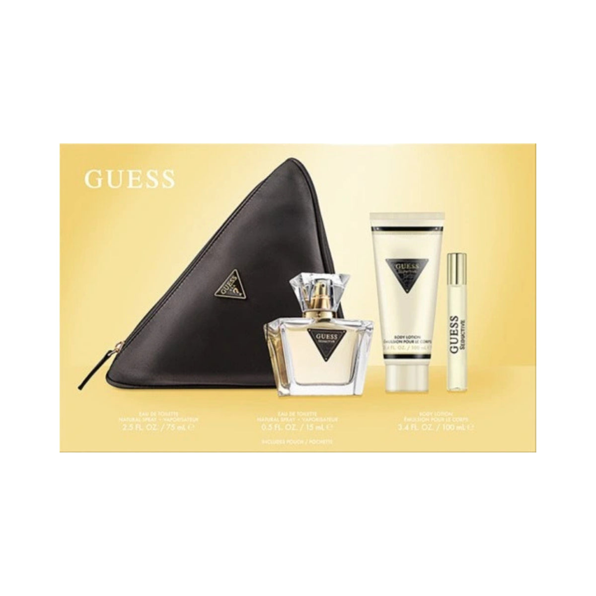 Guess Seductive for Women Gift Set - Eau de Toilette 75ml + Travel Size 15ml + Body Lotion 100ml + Makeup Bag