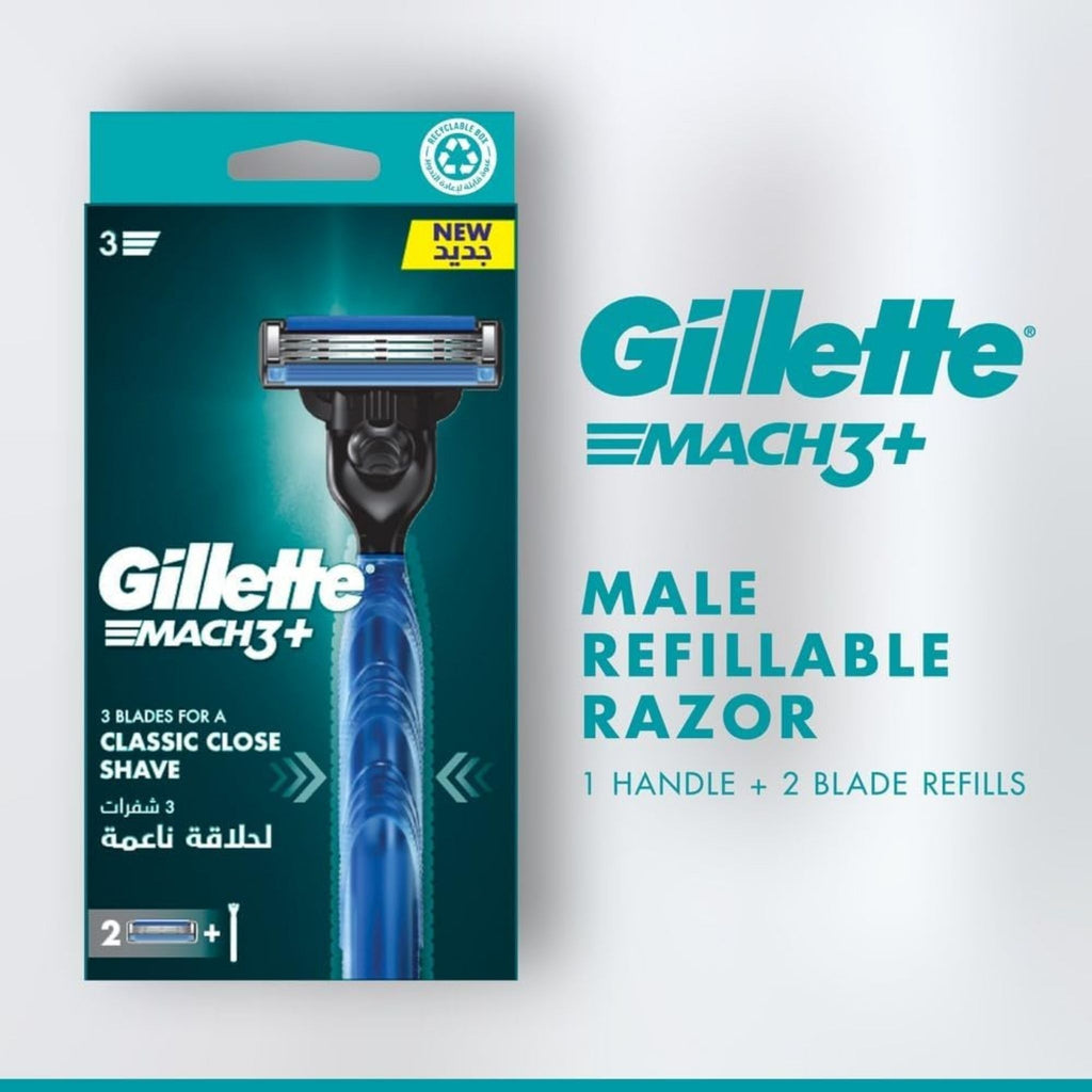 Gillette Mach 3 Razor, 3 bladed, 2 Count Blades Refills - Razors & Blades