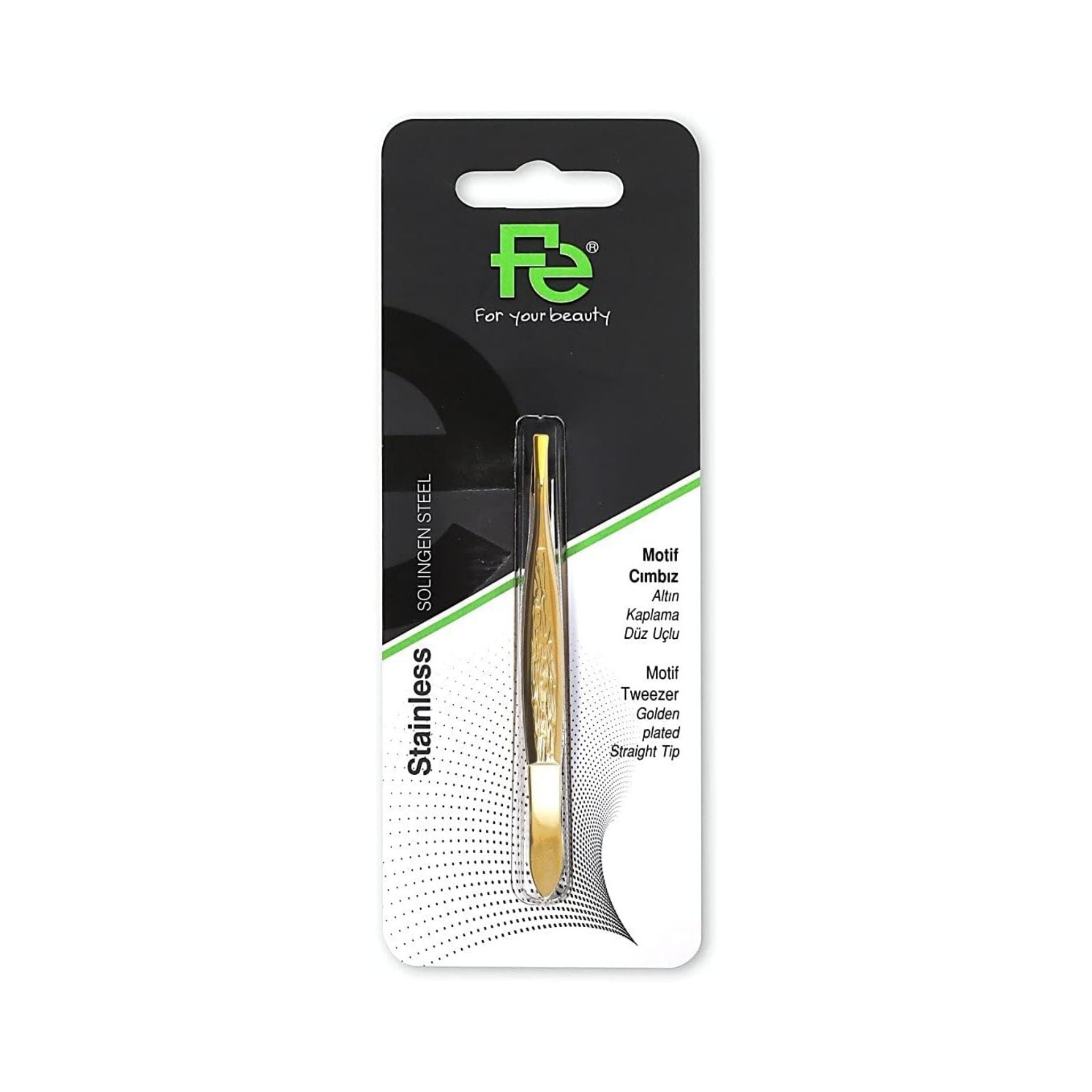 Fe Motif Tweezer Golden Plated Straight Tip - Brow & Grooming Tools
