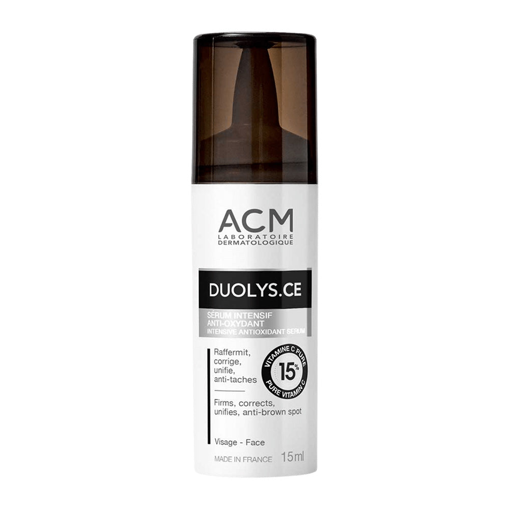 Refect Beauty ACM DUOLYS.CE intensive antioxidant serum bottle with 15 percent pure Vitamin C for anti-aging skincare