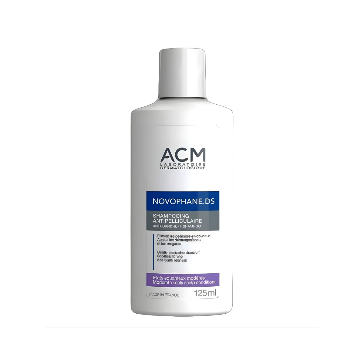 Refect Beauty ACM Novophane DS anti-dandruff shampoo bottle for soothing scalp redness and removing flakes