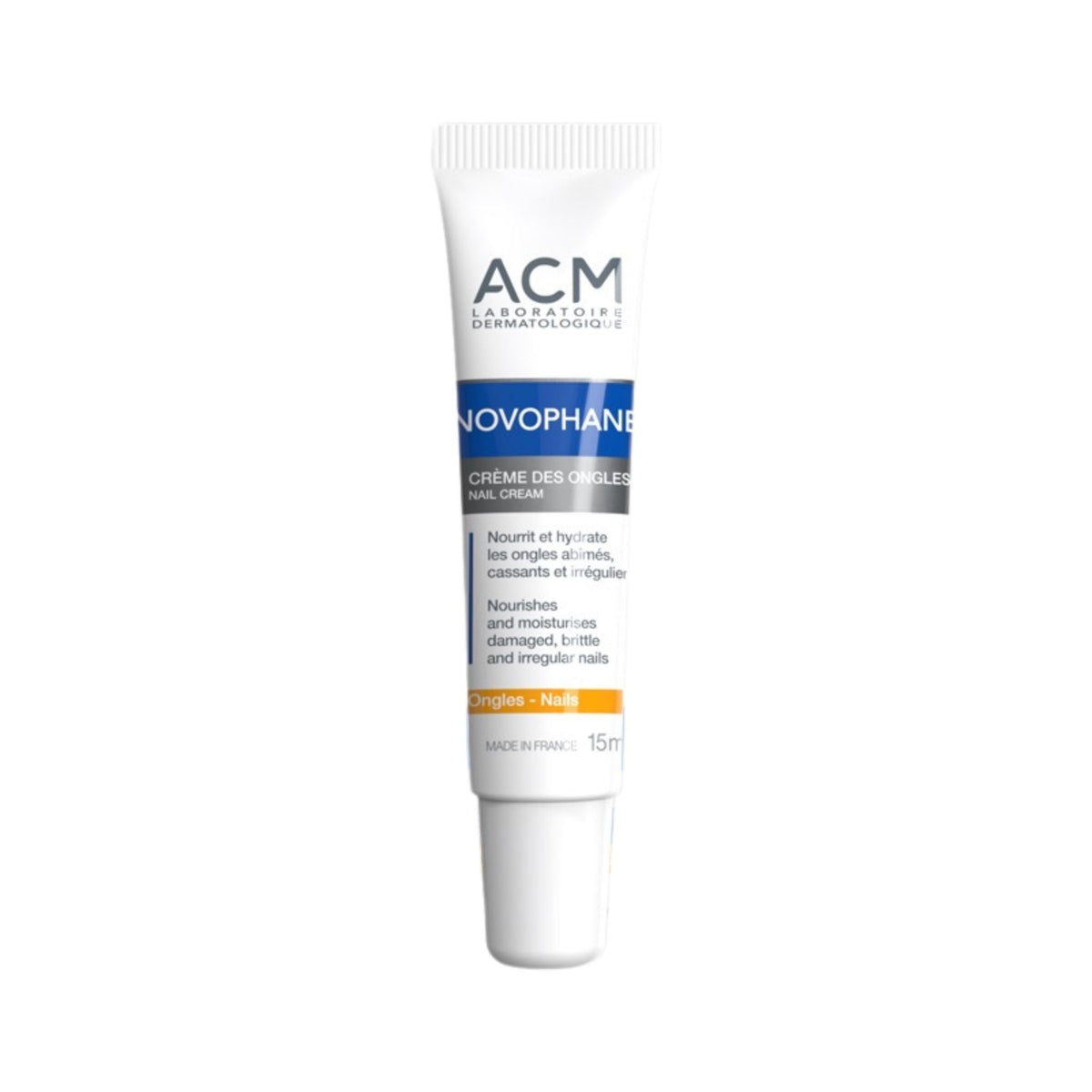 Refect Beauty ACM Novophane nourishing nail cream in a white squeeze tube for brittle and damaged nails