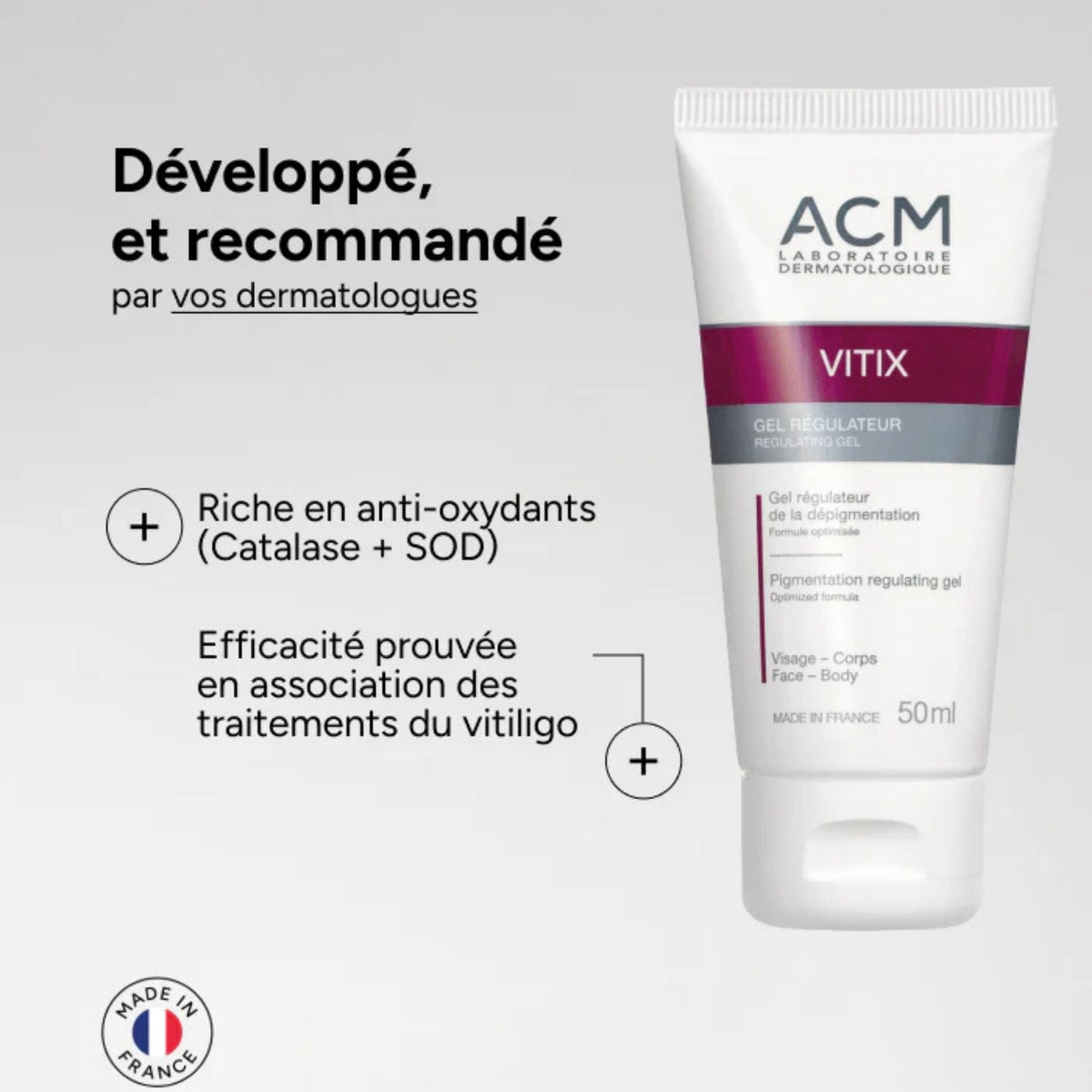 Refect Beauty ACM Vitix Regulating Gel 50ml tube for uneven skin pigmentation with antioxidant formula