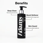 Refect Beauty Adams Versatile Face & Beard Wash bottle with pump dispenser and benefits text on white background