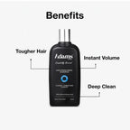 Refect Beauty Adams hair strengthening shampoo bottle for men with benefits listed on a white background