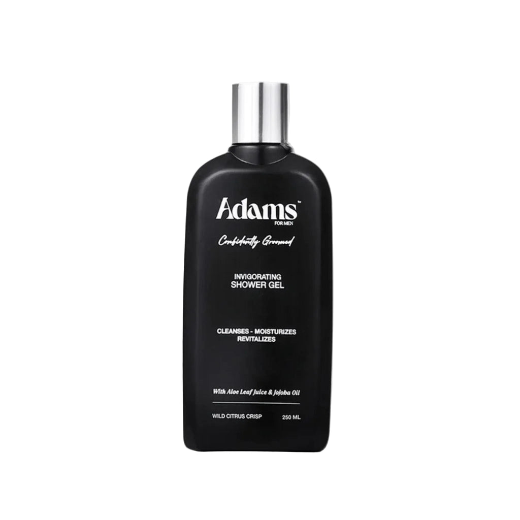 Refect Beauty Adams Invigorating Shower Gel for men in a black 250ml bottle with a silver cap.