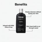 Refect Beauty Adams invigorating shower gel for men in a black bottle with citrus scent and aloe vera extract.