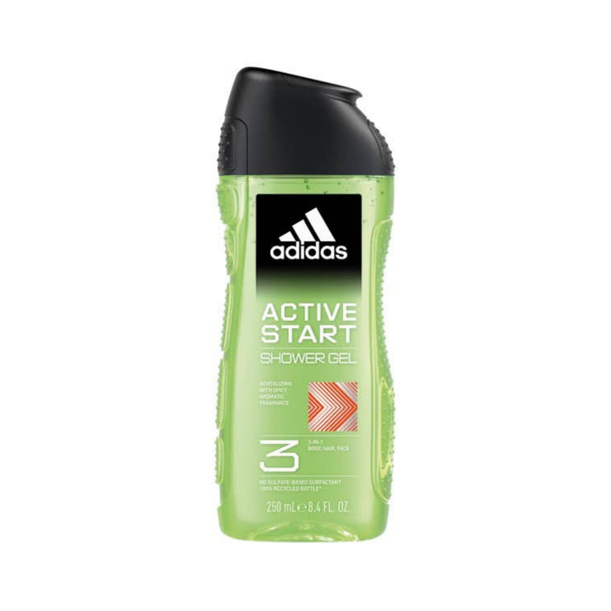 Refect Beauty Adidas Active Start 3-in-1 shower gel in a green 250ml bottle for body, face, and hair. Main image