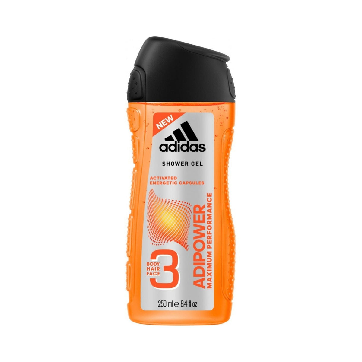 Refect Beauty Adidas Adipower shower gel in an orange bottle with a black cap for body, hair, and face cleansing. Main image