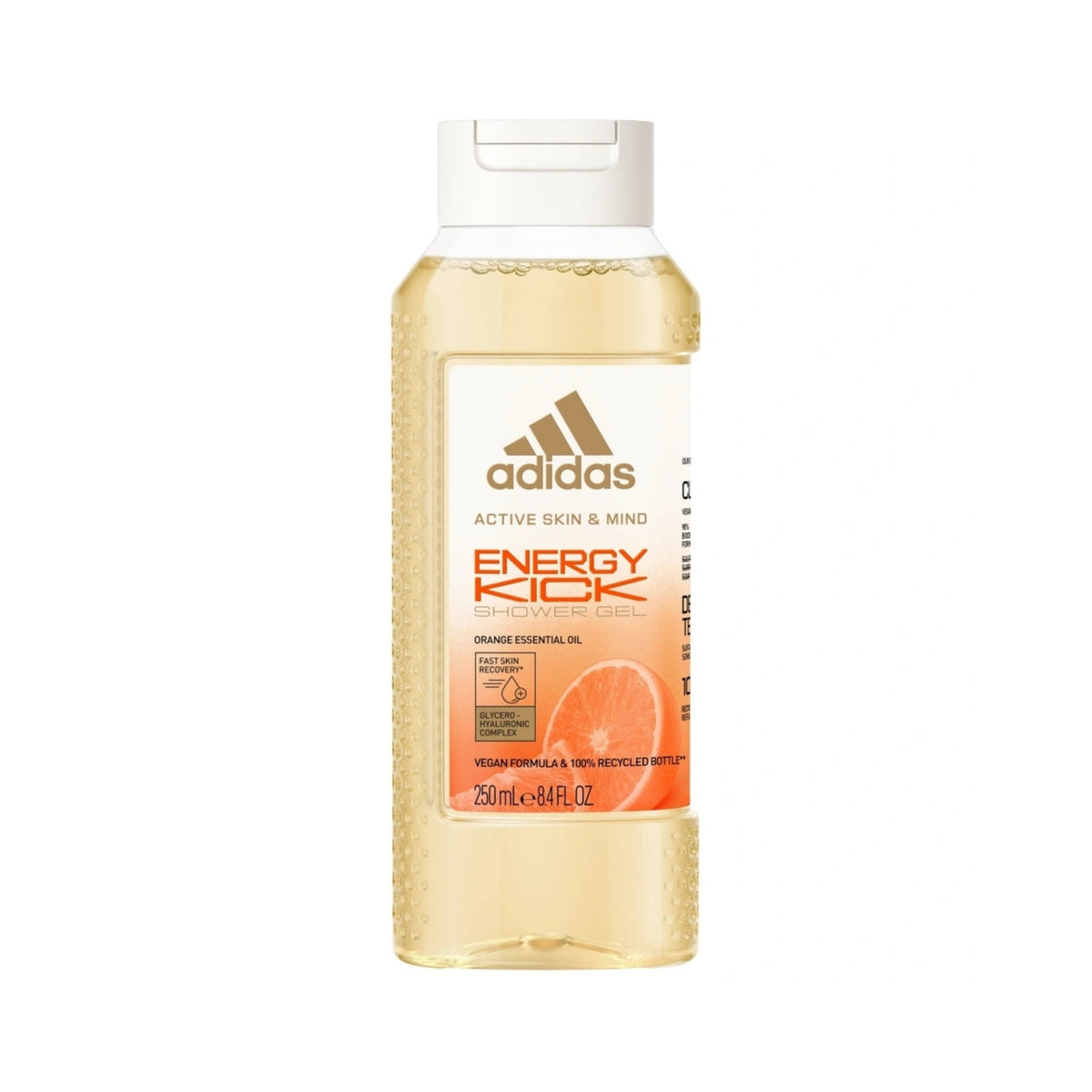 Refect Beauty Adidas Active Skin & Mind Energy Kick shower gel in a clear 250ml bottle with orange citrus accents