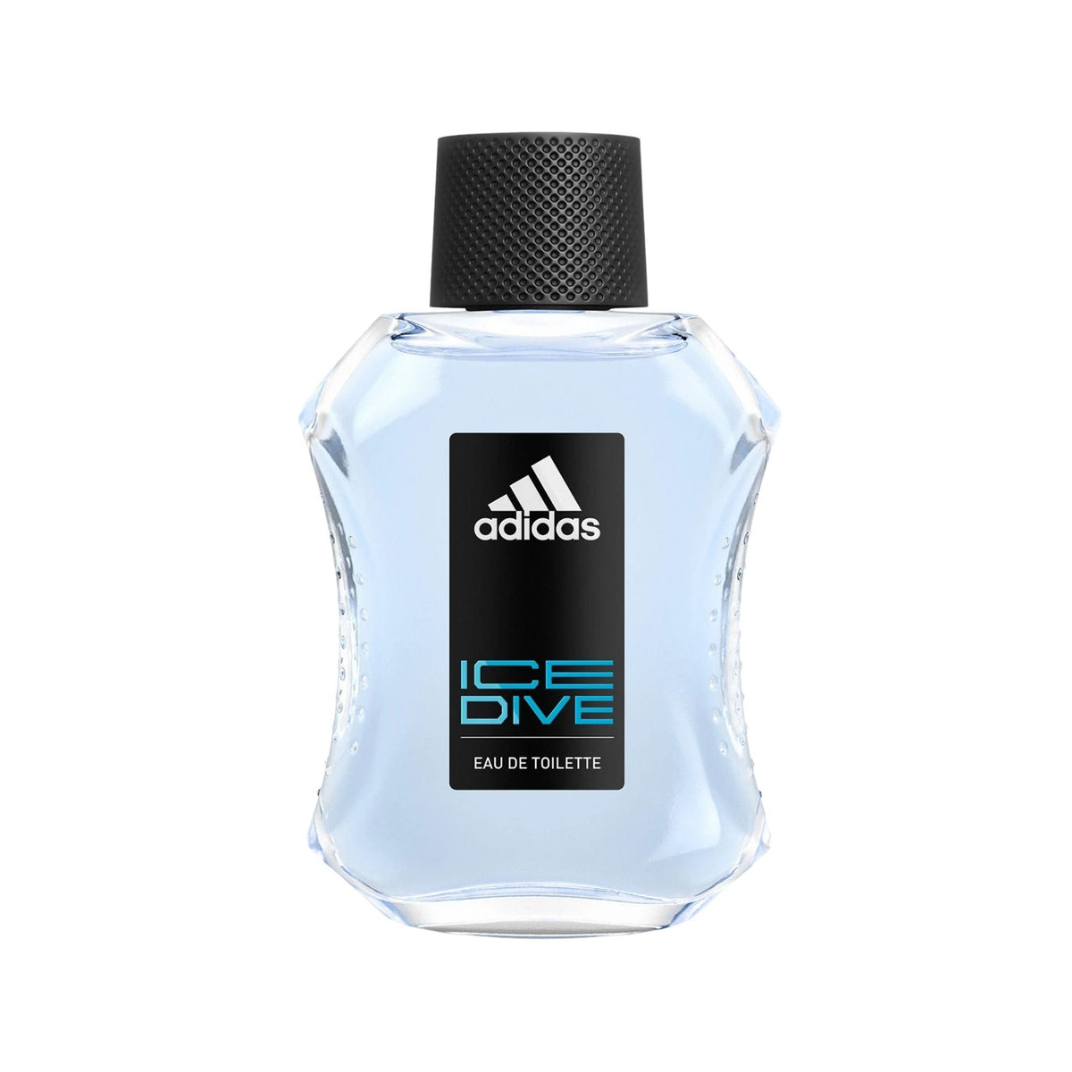 Refect Beauty Adidas Ice Dive Eau de Toilette in a clear glass bottle with a black cap and blue fragrance liquid Main image