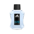 Refect Beauty Adidas Ice Dive Eau de Toilette in a clear glass bottle with a black cap and blue fragrance liquid